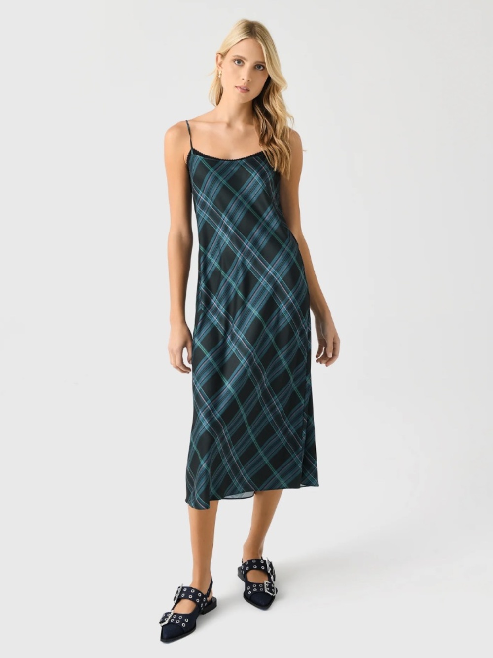 Vince Green Plaid Slip Dress, S